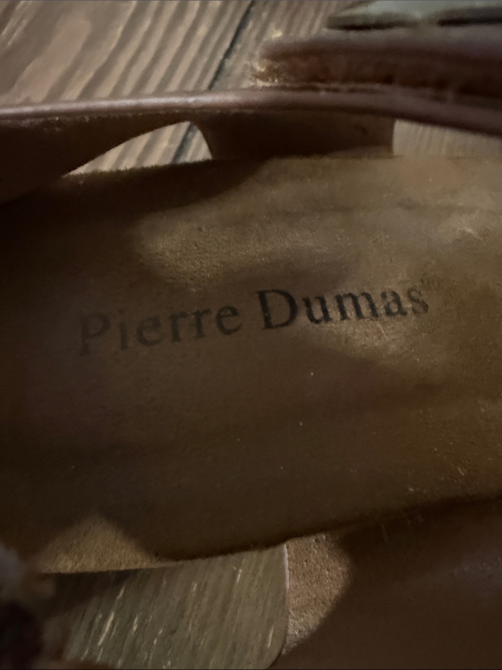 Pierre Dumas Brown Leather Slide Sandals with Antique Brass Buttons - Picture 4 of 5